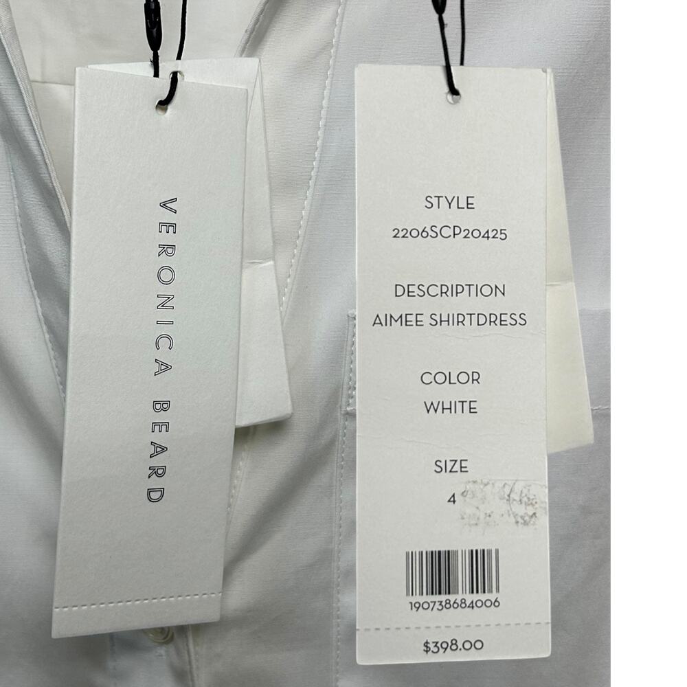 Veronica Beard NWT 'Aimee' Mini Shirt-Dress Wrap-Tie Front Collared White Size 4 - Picture 6 of 11
